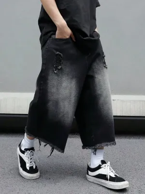 Men's Black Washed Relaxed Denim Bermuda Shorts — view 2