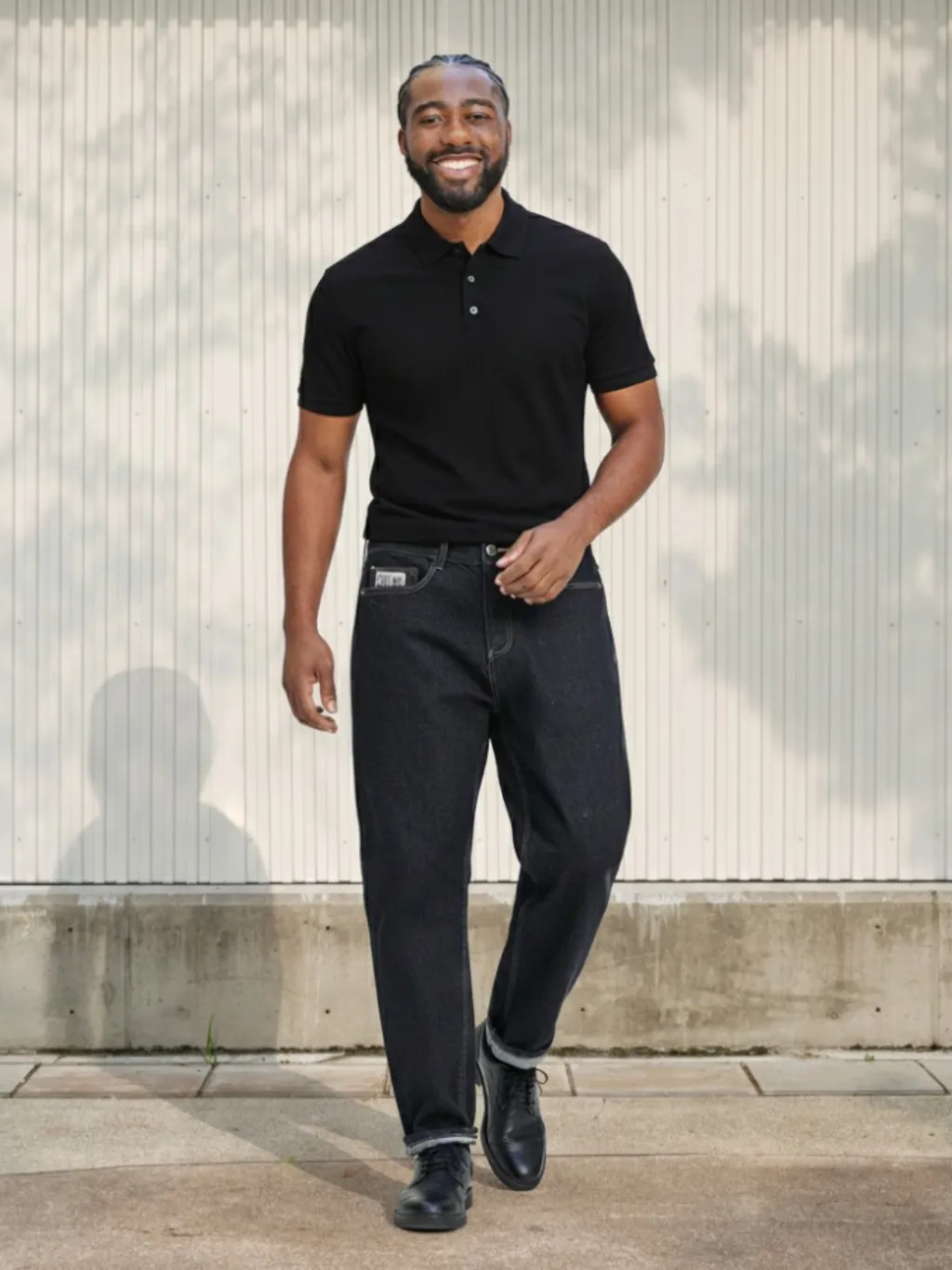 Men's Blue-Black Tapered Jeans, Double-Dyed Denim