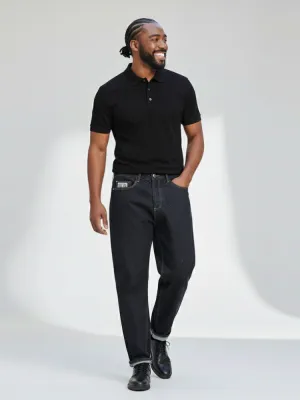 Men's Blue-Black Tapered Jeans, Double-Dyed Denim — view 2