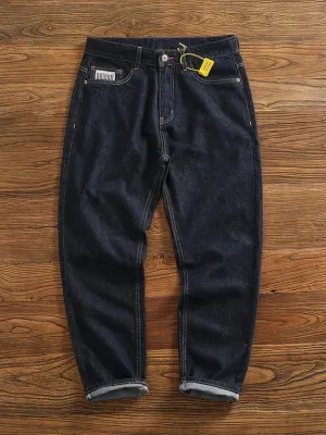 Men's Blue-Black Tapered Jeans, Double-Dyed Denim — view 3