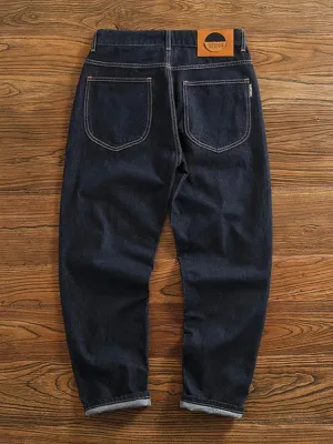 Men's Blue-Black Tapered Jeans, Double-Dyed Denim — view 4