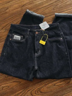 Men's Blue-Black Tapered Jeans, Double-Dyed Denim — view 6