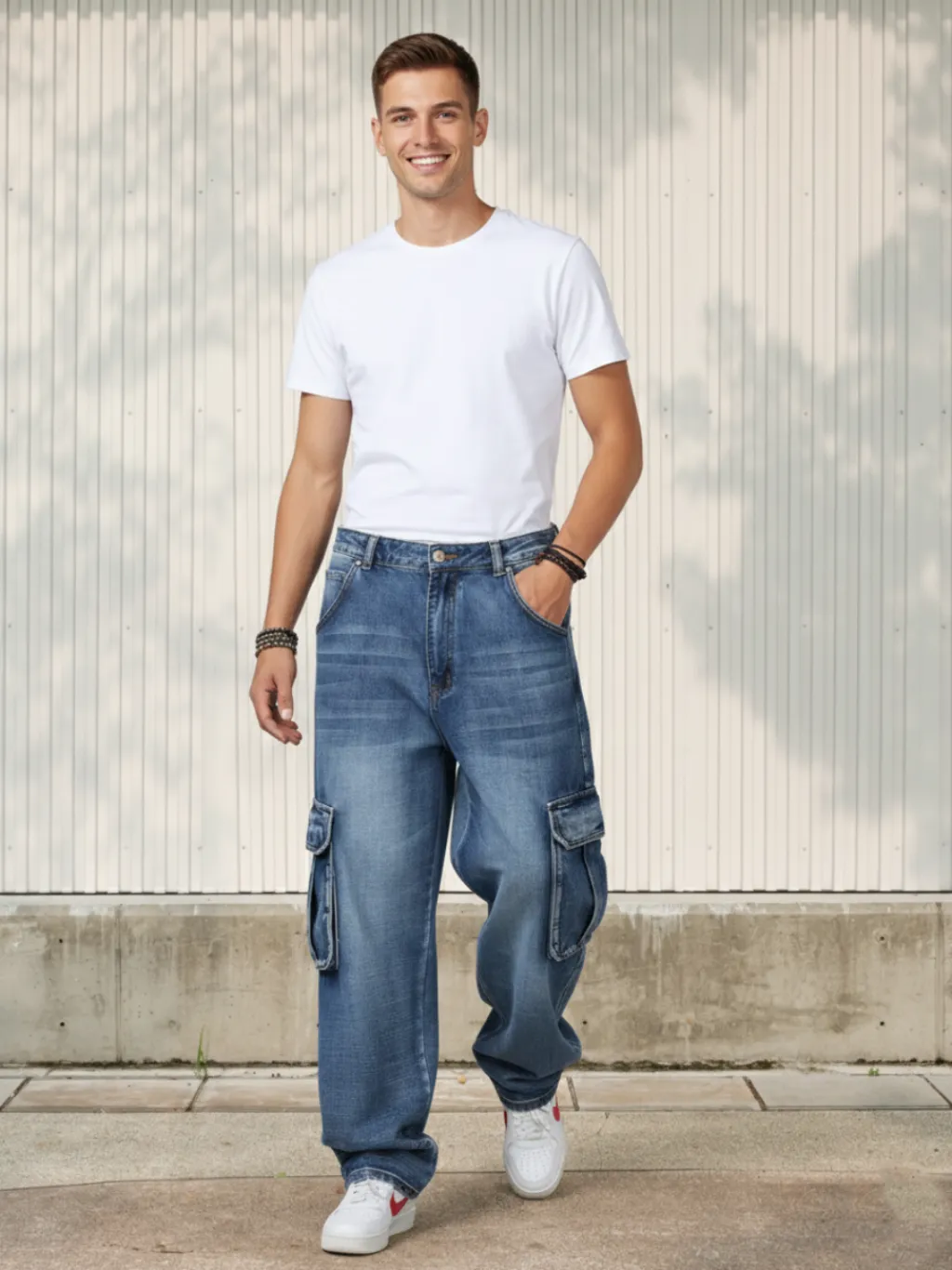 Men's Blue Cargo Jeans with Roomy Pockets