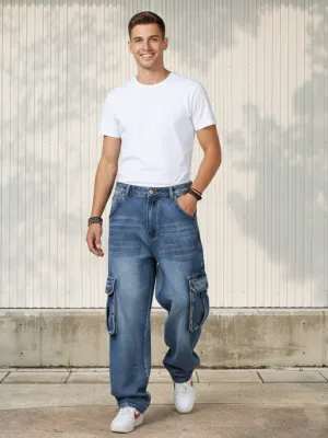 Men's Blue Cargo Jeans with Roomy Pockets — view 1
