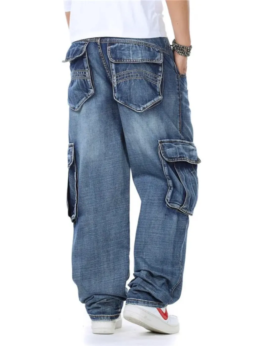 Men's Blue Cargo Jeans with Roomy Pockets — a pair designed to be worn everywhere