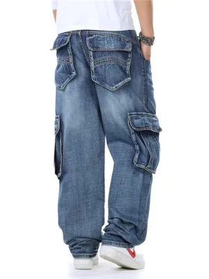 Men's Blue Cargo Jeans with Roomy Pockets — view 2