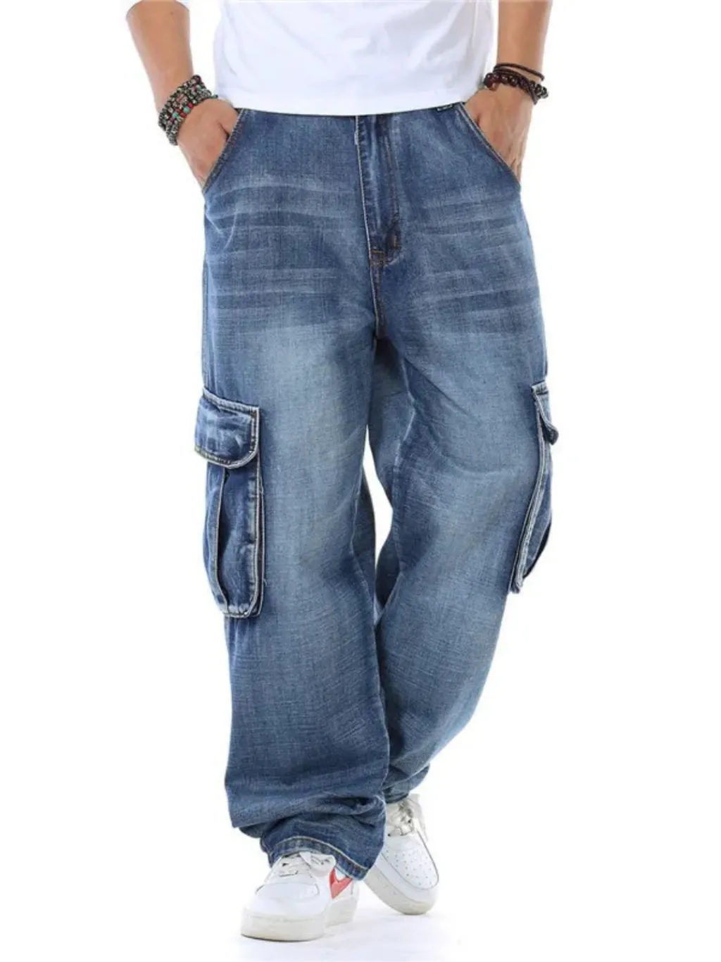 Men's Blue Cargo Jeans with Roomy Pockets — quality denim, made to last