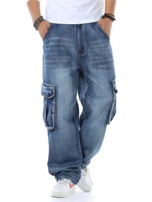 Men's Blue Cargo Jeans with Roomy Pockets — view 3