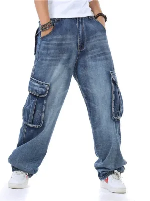 Men's Blue Cargo Jeans with Roomy Pockets — view 5