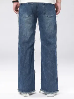 Men's Blue Distressed Baggy Motorcycle Jeans Vintage Style — view 2