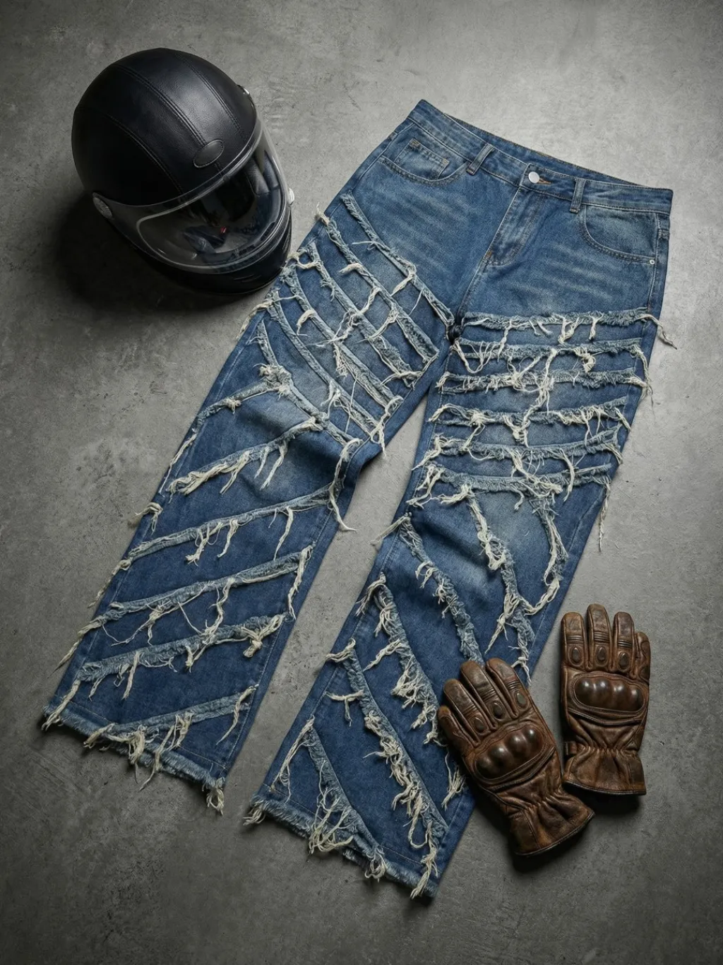 Men's Blue Distressed Baggy Motorcycle Jeans Vintage Style — endless ways to style it