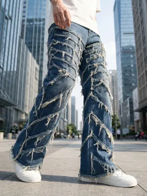 Men's Blue Distressed Baggy Motorcycle Jeans Vintage Style — view 5