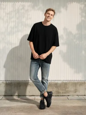Men's Blue Faded Regular Jeans, Contrast Turn-Ups — view 1