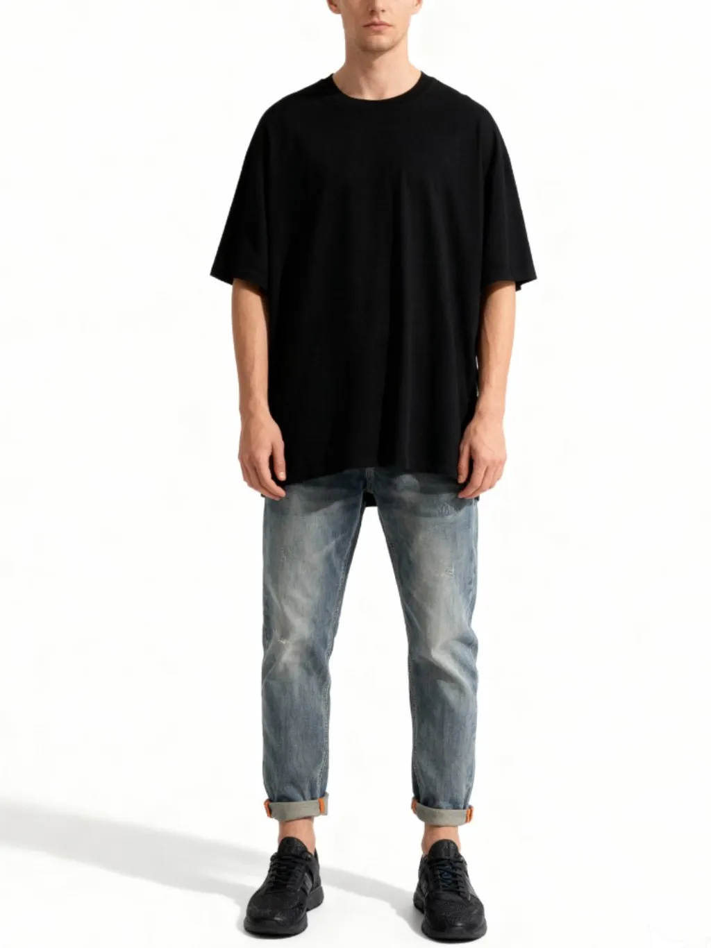 Men's Blue Faded Regular Jeans, Contrast Turn-Ups — quality denim, made to last