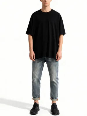 Men's Blue Faded Regular Jeans, Contrast Turn-Ups — view 3