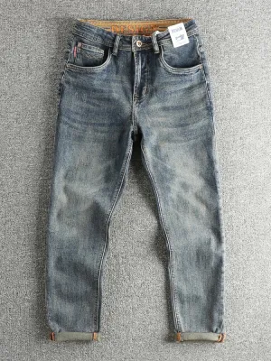 Men's Blue Faded Regular Jeans, Contrast Turn-Ups — view 7
