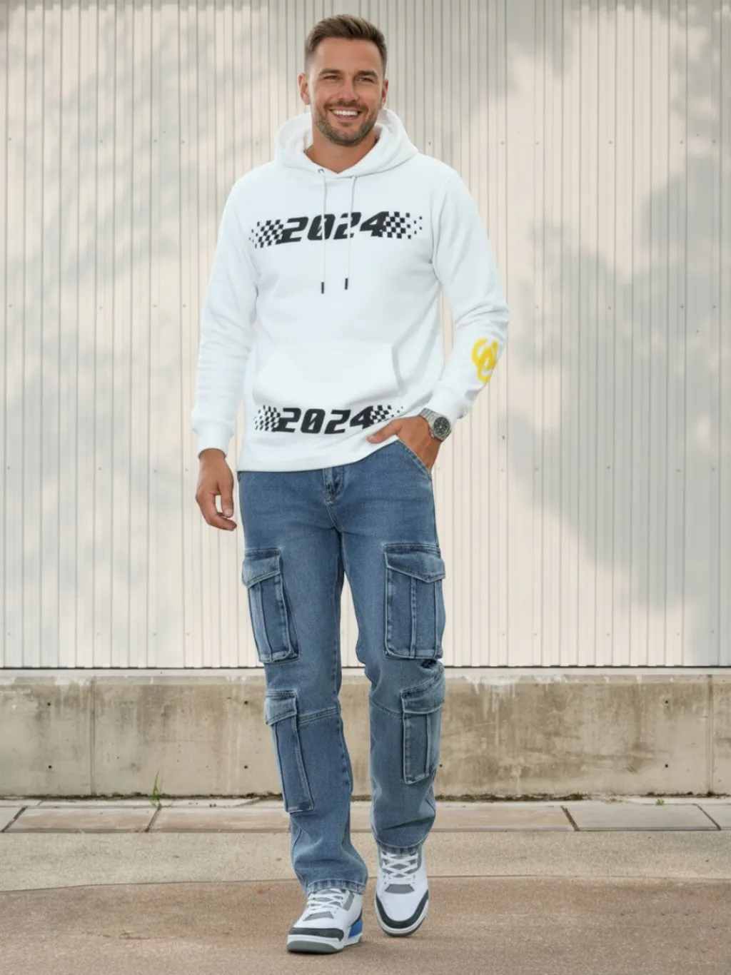 Men's Blue Multi-Pocket Cargo Jeans