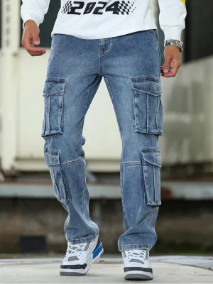 Men's Blue Multi-Pocket Cargo Jeans — view 3