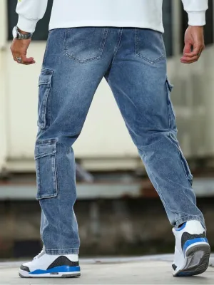 Men's Blue Multi-Pocket Cargo Jeans — view 4
