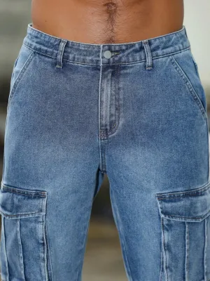 Men's Blue Multi-Pocket Cargo Jeans — view 5