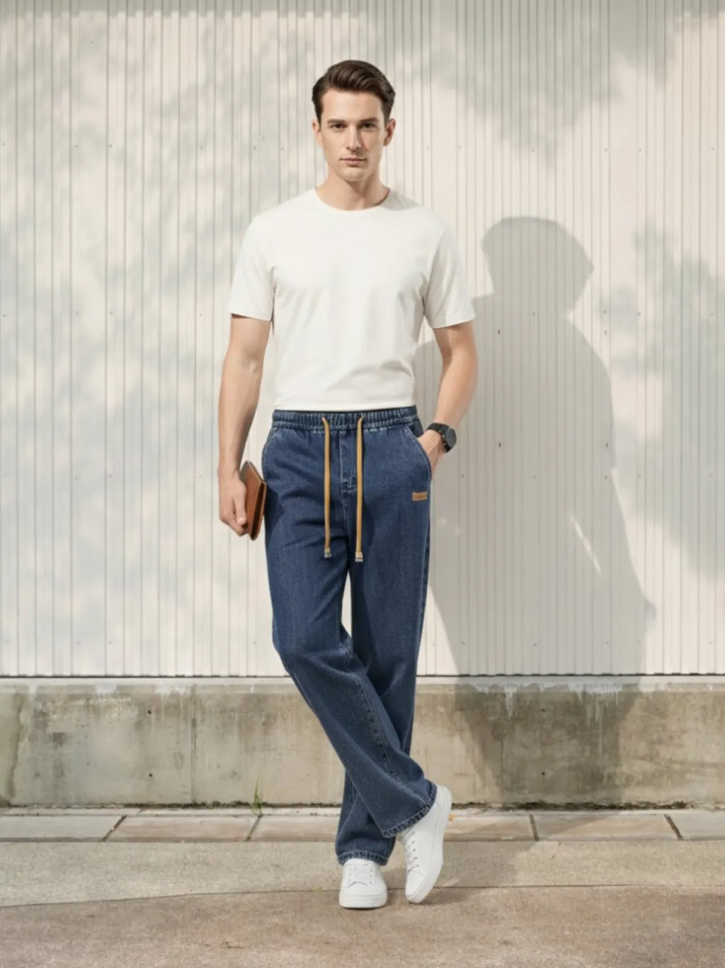 Men's Blue Oversized Jeans with Elastic Waist