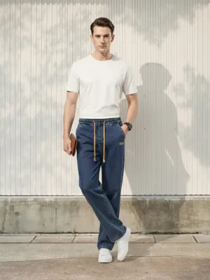 Men's Blue Oversized Jeans with Elastic Waist — view 1