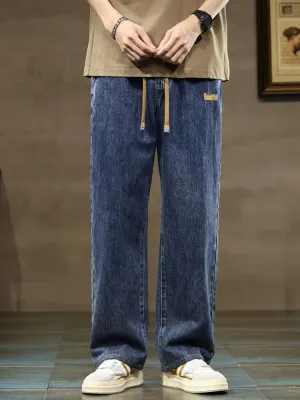 Men's Blue Oversized Jeans with Elastic Waist — view 5