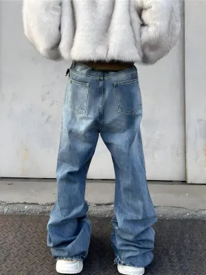 Men's Blue Ripped Baggy Jeans with Contrast Stitching — view 2