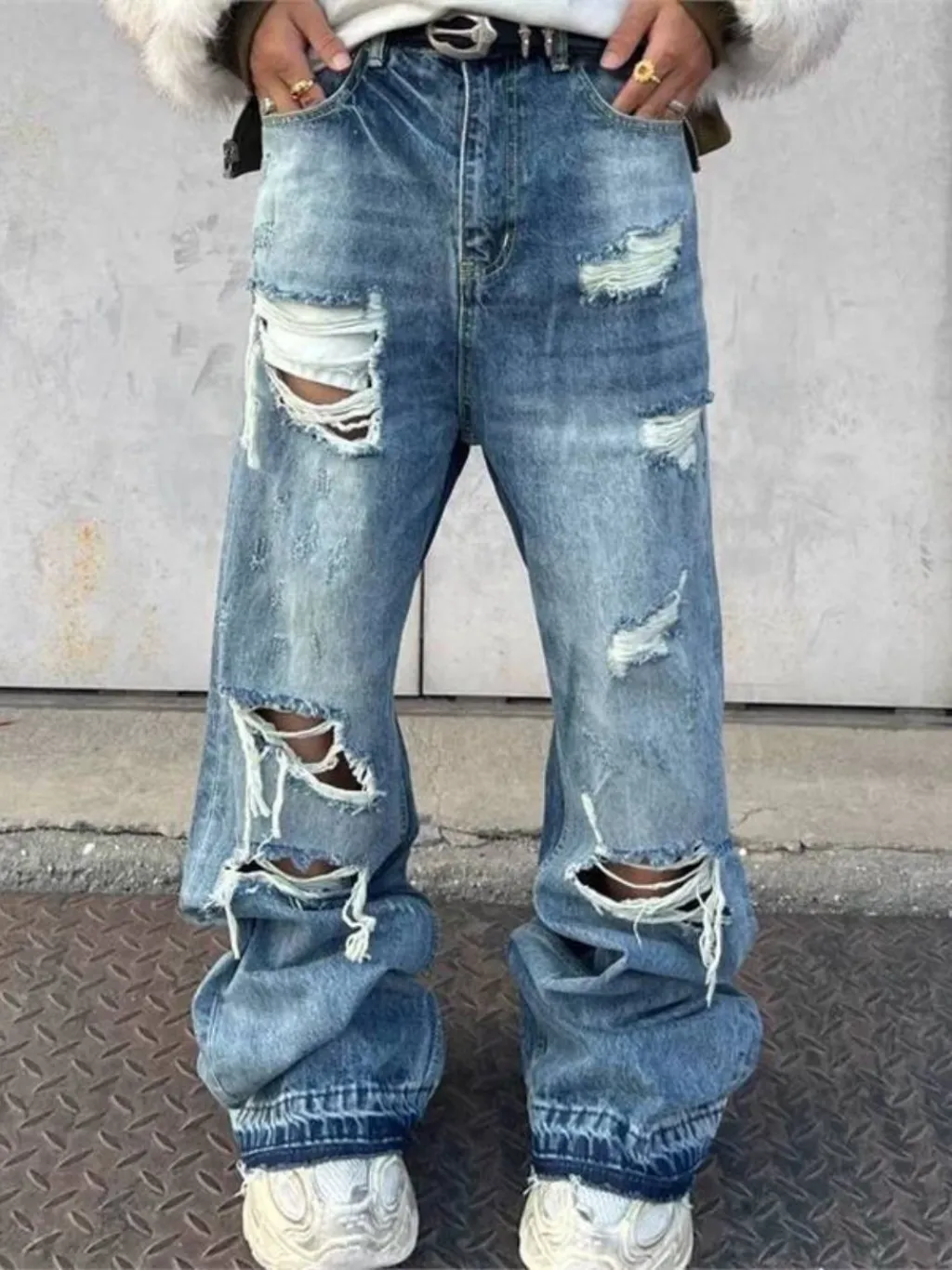 Men's Blue Ripped Baggy Jeans with Contrast Stitching — quality denim, made to last