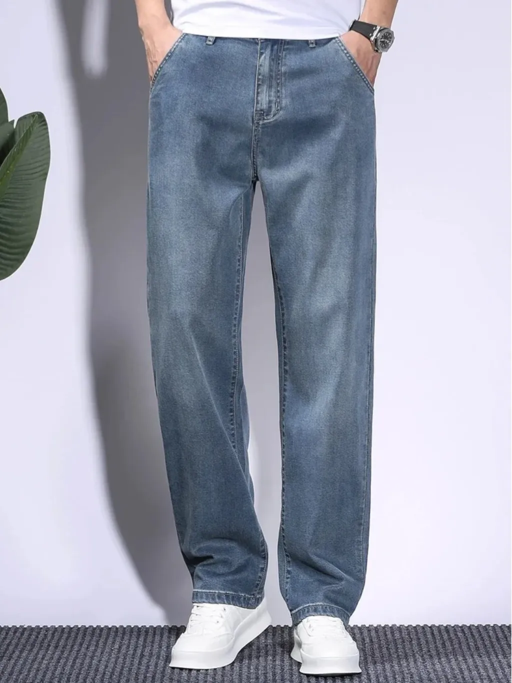 Men's Blue Straight-Cut Regular Jeans, Vintage Style — quality denim, made to last