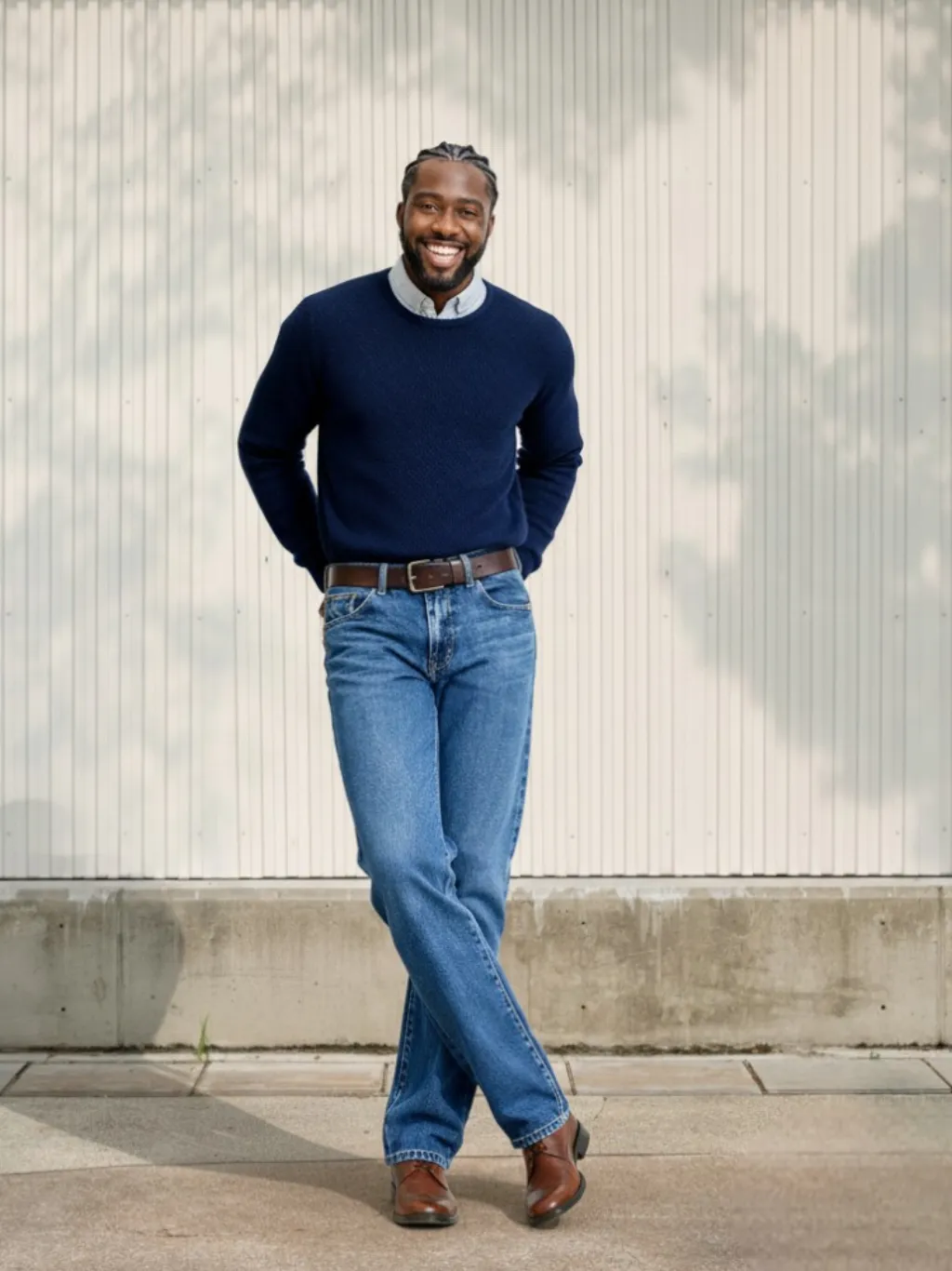 Men's Blue Straight Jeans, Elegant Stretch Denim