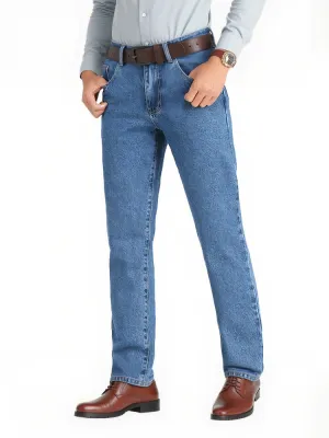 Men's Blue Straight Jeans, Elegant Stretch Denim — view 3