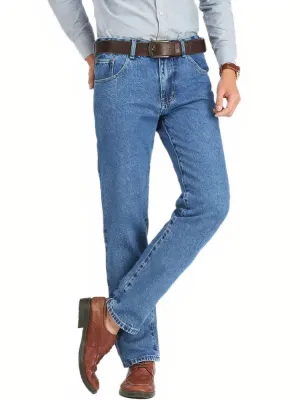 Men's Blue Straight Jeans, Elegant Stretch Denim — view 4