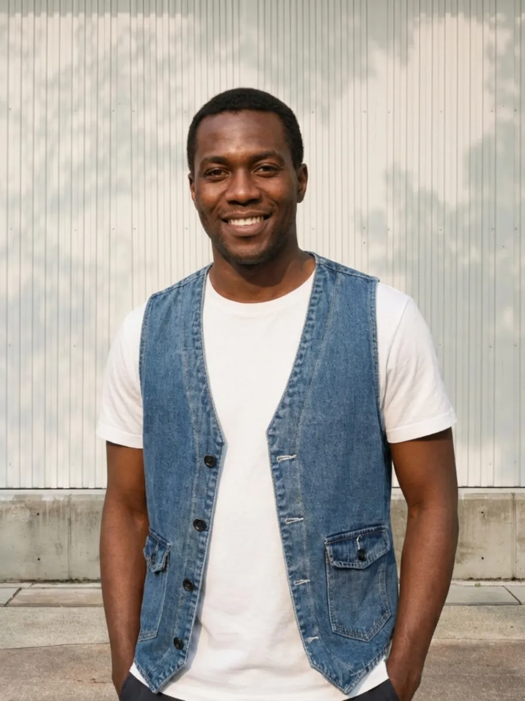 Men's Blue Sleeveless Denim Waistcoat, Tailored Style