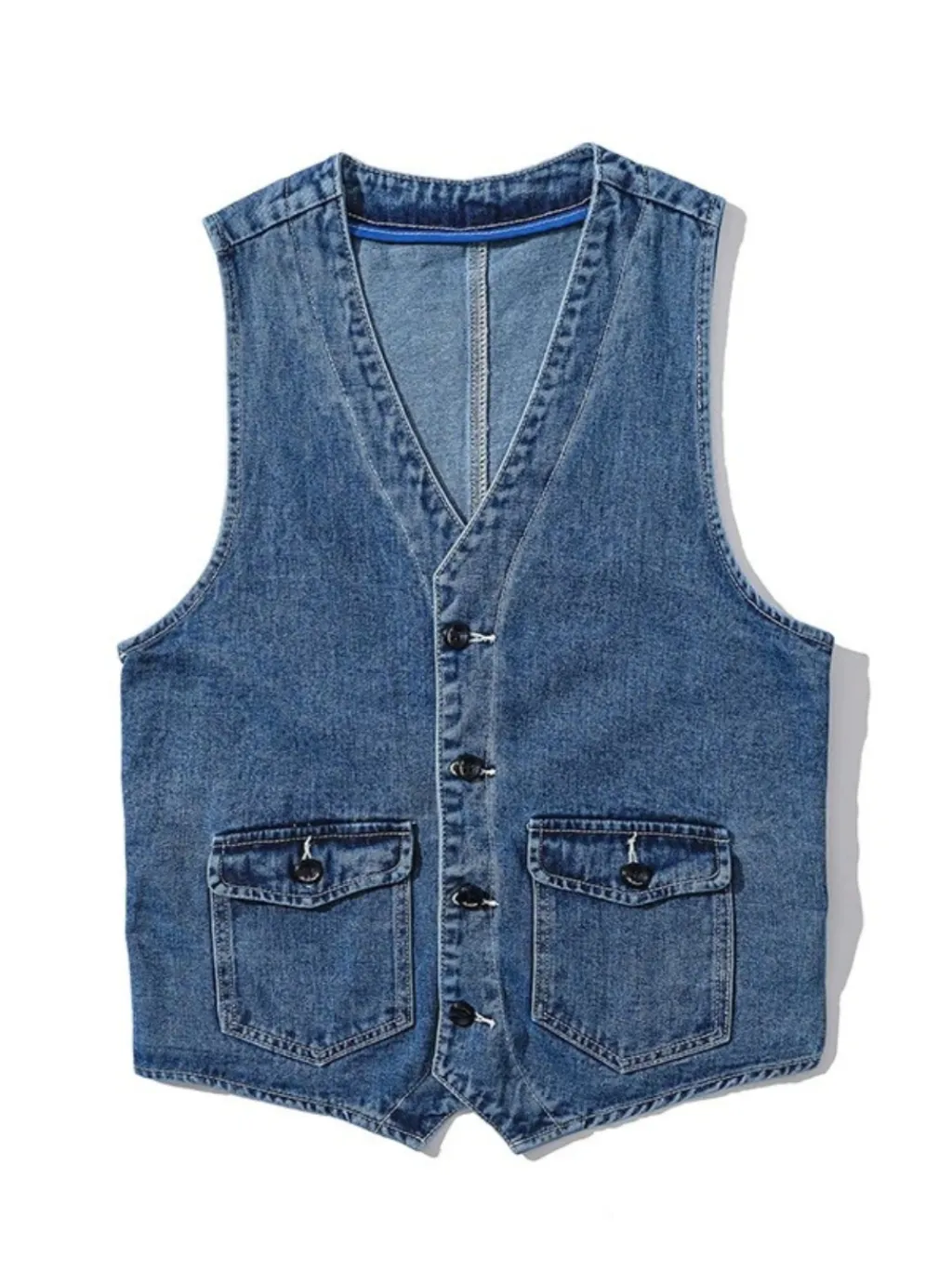 Men's Blue Sleeveless Denim Waistcoat, Tailored Style — a pair designed to be worn everywhere