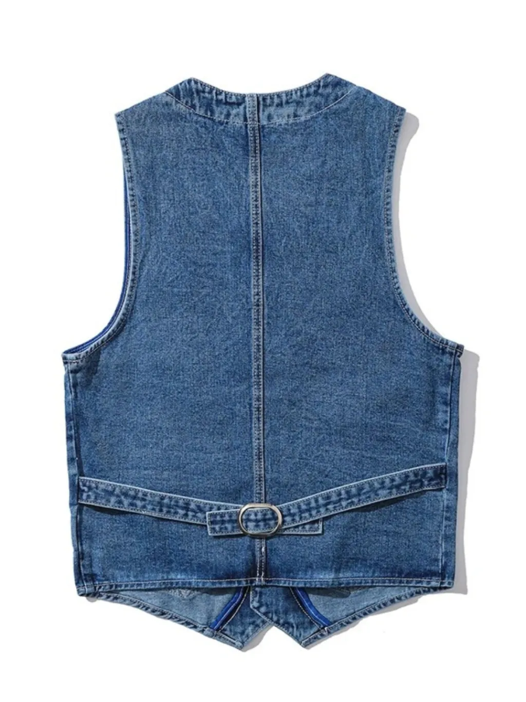 Men's Blue Sleeveless Denim Waistcoat, Tailored Style — quality denim, made to last