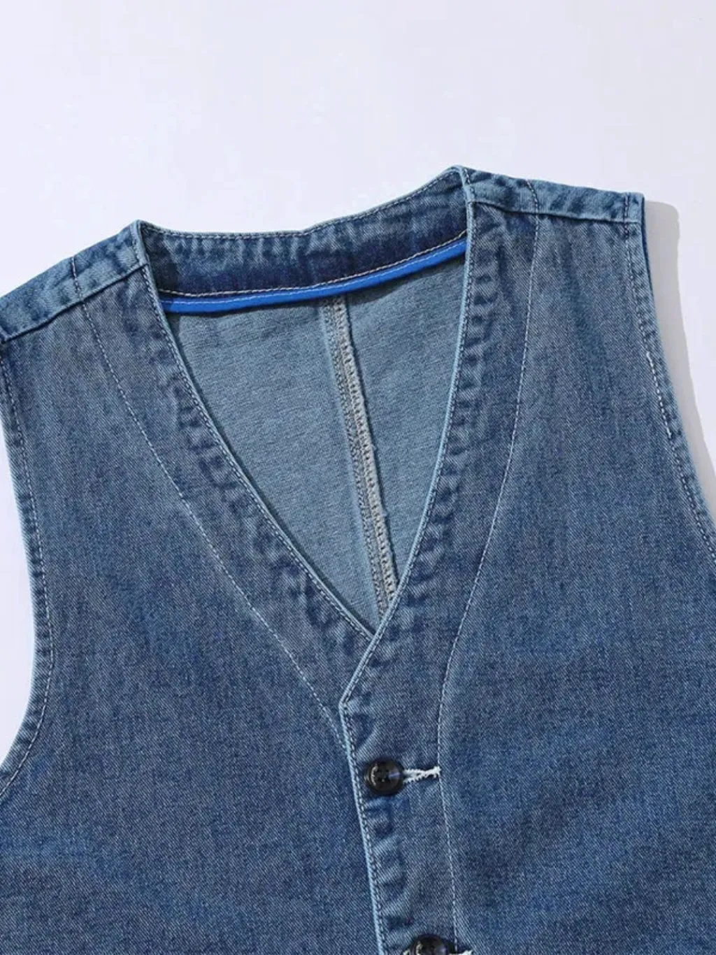 Men's Blue Sleeveless Denim Waistcoat, Tailored Style — endless ways to style it