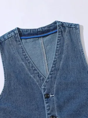 Men's Blue Sleeveless Denim Waistcoat, Tailored Style — view 4
