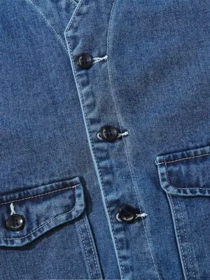 Men's Blue Sleeveless Denim Waistcoat, Tailored Style — view 5