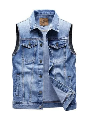 Men's Blue Vintage-Style Sleeveless Denim Jacket — view 2