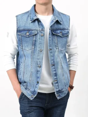 Men's Blue Vintage-Style Sleeveless Denim Jacket — view 4