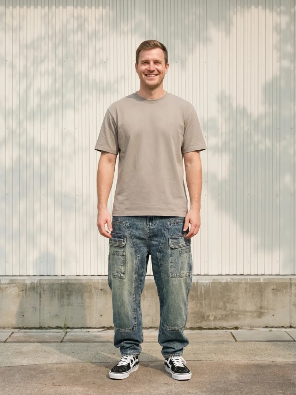 Men's Blue Vintage Washed Work Jeans with Utility Pockets