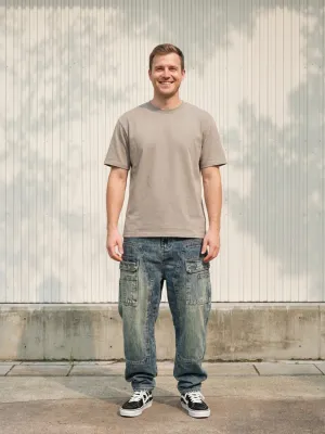 Men's Blue Vintage Washed Work Jeans with Utility Pockets — view 1