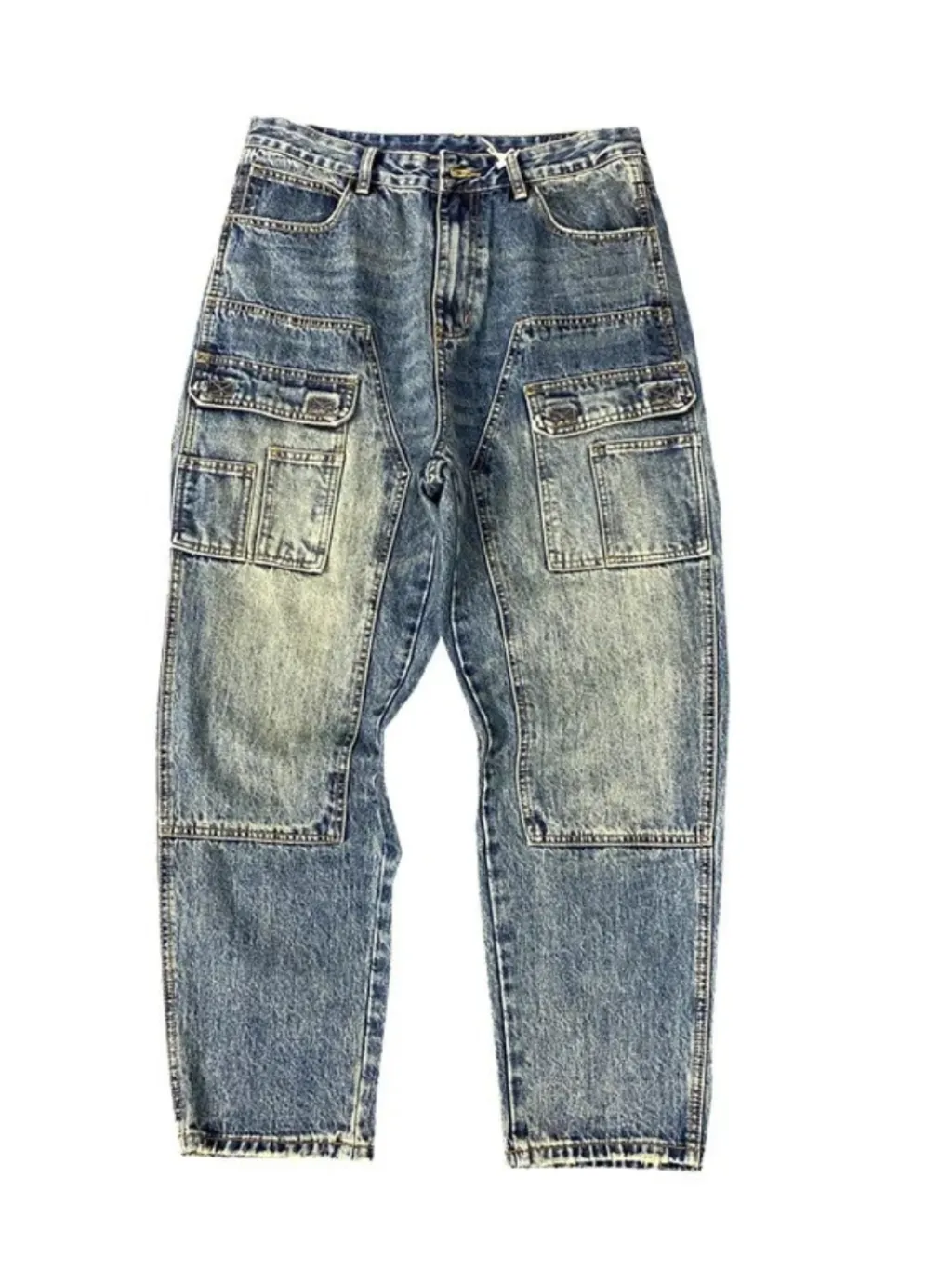 Men's Blue Vintage Washed Work Jeans with Utility Pockets — quality denim, made to last