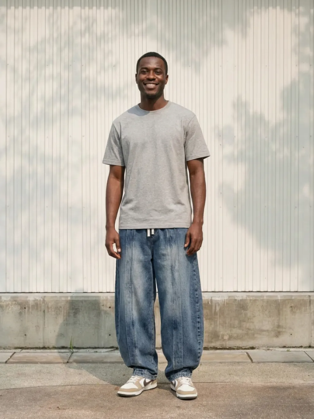 Men's Blue Washed Balloon Jeans with Drawstring