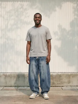 Men's Blue Washed Balloon Jeans with Drawstring — view 1