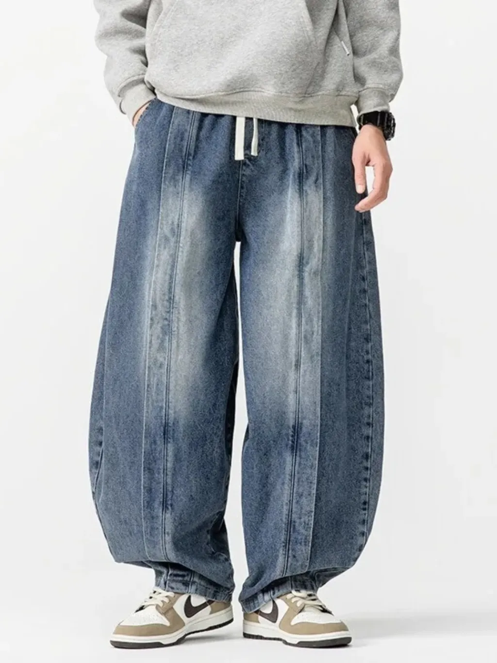 Men's Blue Washed Balloon Jeans with Drawstring — a pair designed to be worn everywhere