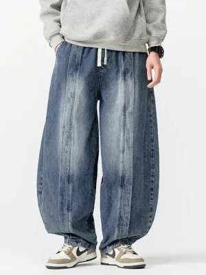 Men's Blue Washed Balloon Jeans with Drawstring — view 2