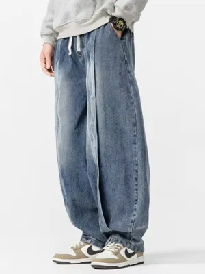 Men's Blue Washed Balloon Jeans with Drawstring — view 4