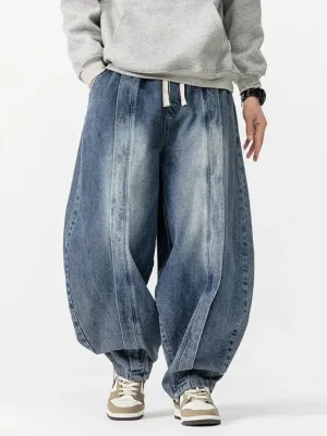 Men's Blue Washed Balloon Jeans with Drawstring — view 5